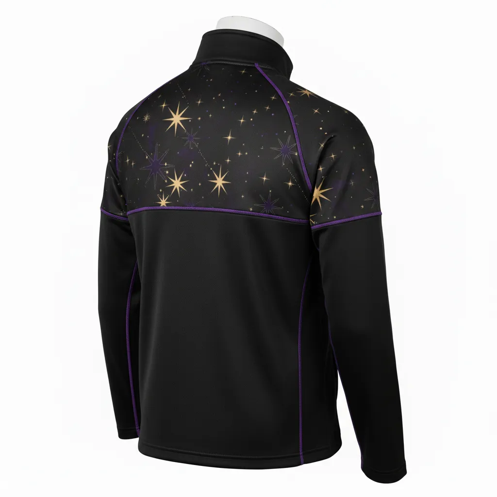 Custom Lacrosse Quarter Zipper Pullover - Black, Gold, Purple - Quarter Zip Pullover Creator S Game Celestial - Back View - HAMCO Sports Inc.
