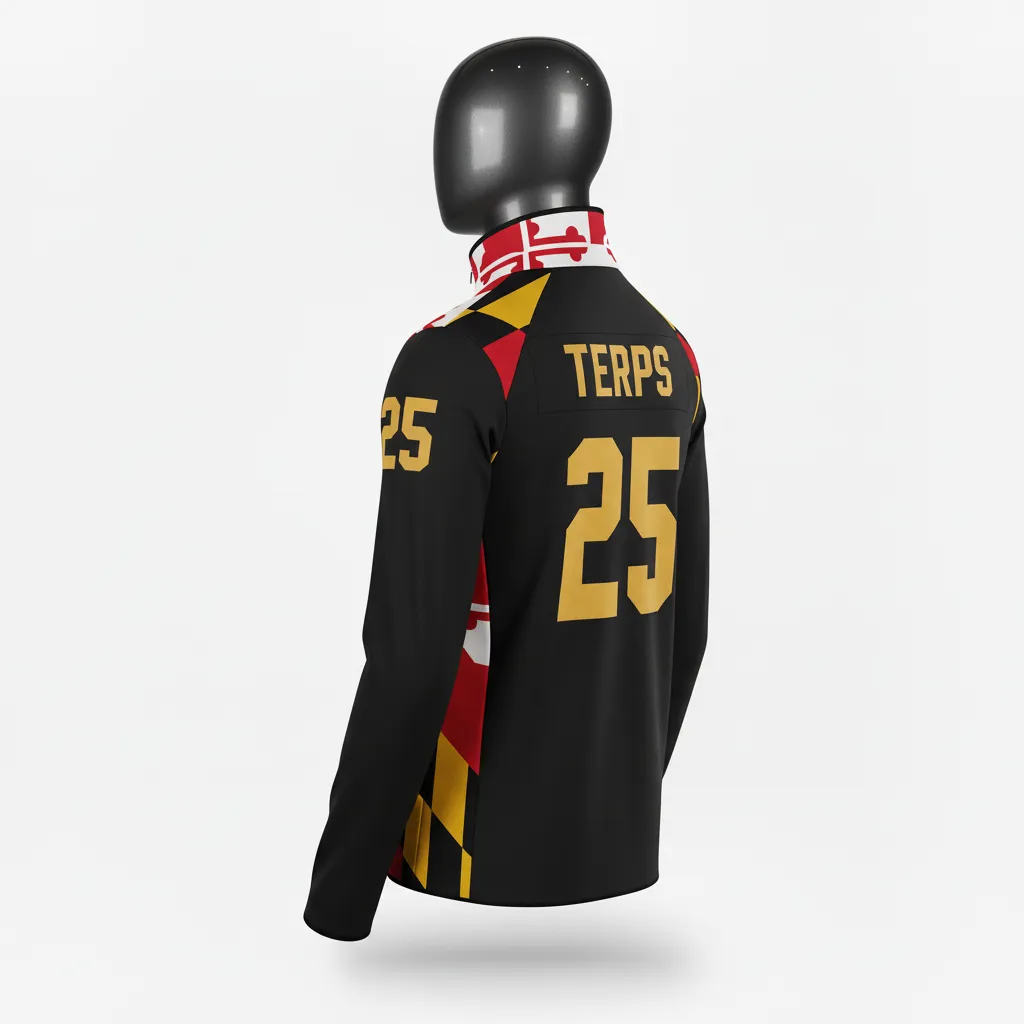 Custom Lacrosse Quarter Zipper Pullover - Black, Red, Gold - Quarter Zip Pullover Maryland Pride - Back View - HAMCO Sports Inc.