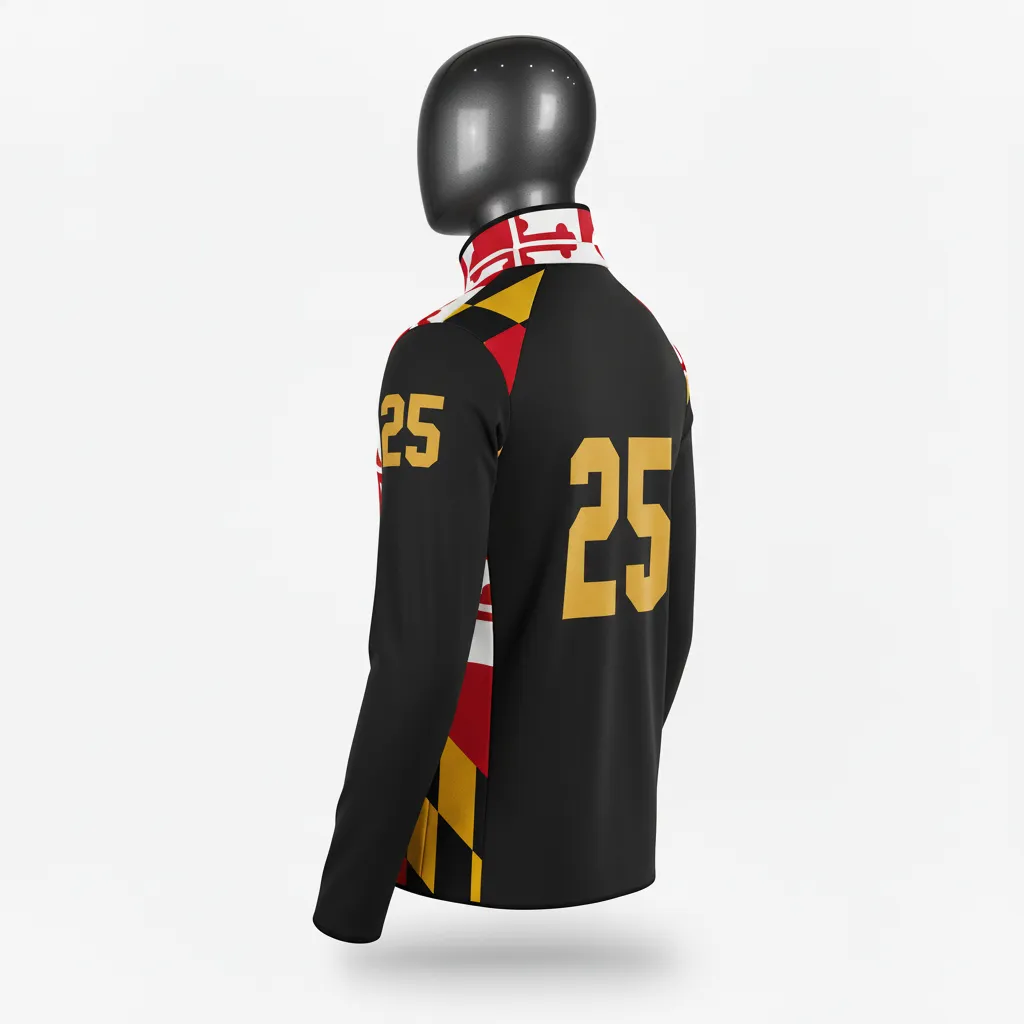Custom Lacrosse Quarter Zipper Pullover - Black, Red, Gold - Quarter Zip Pullover Maryland Pride - Front View - HAMCO Sports Inc.