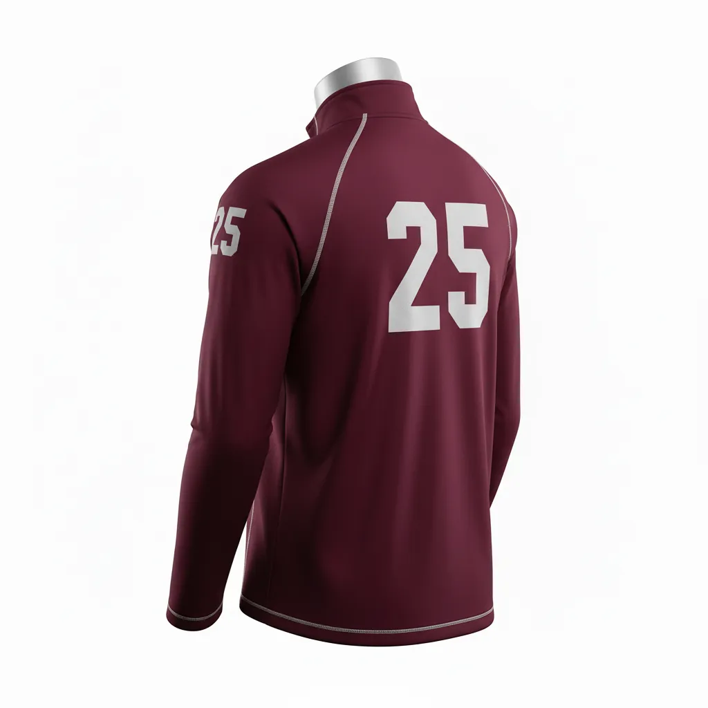 Custom Lacrosse Quarter Zipper Pullover - Burgundy, Silver - Quarter Zip Pullover Bear Clan Strength - Back View - HAMCO Sports Inc.