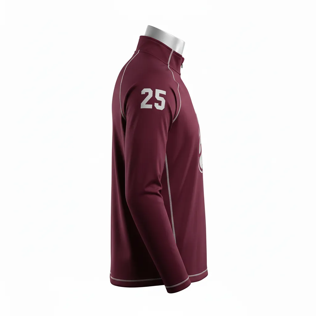 Custom Lacrosse Quarter Zipper Pullover - Burgundy, Silver - Quarter Zip Pullover Bear Clan Strength - Side View - HAMCO Sports Inc.