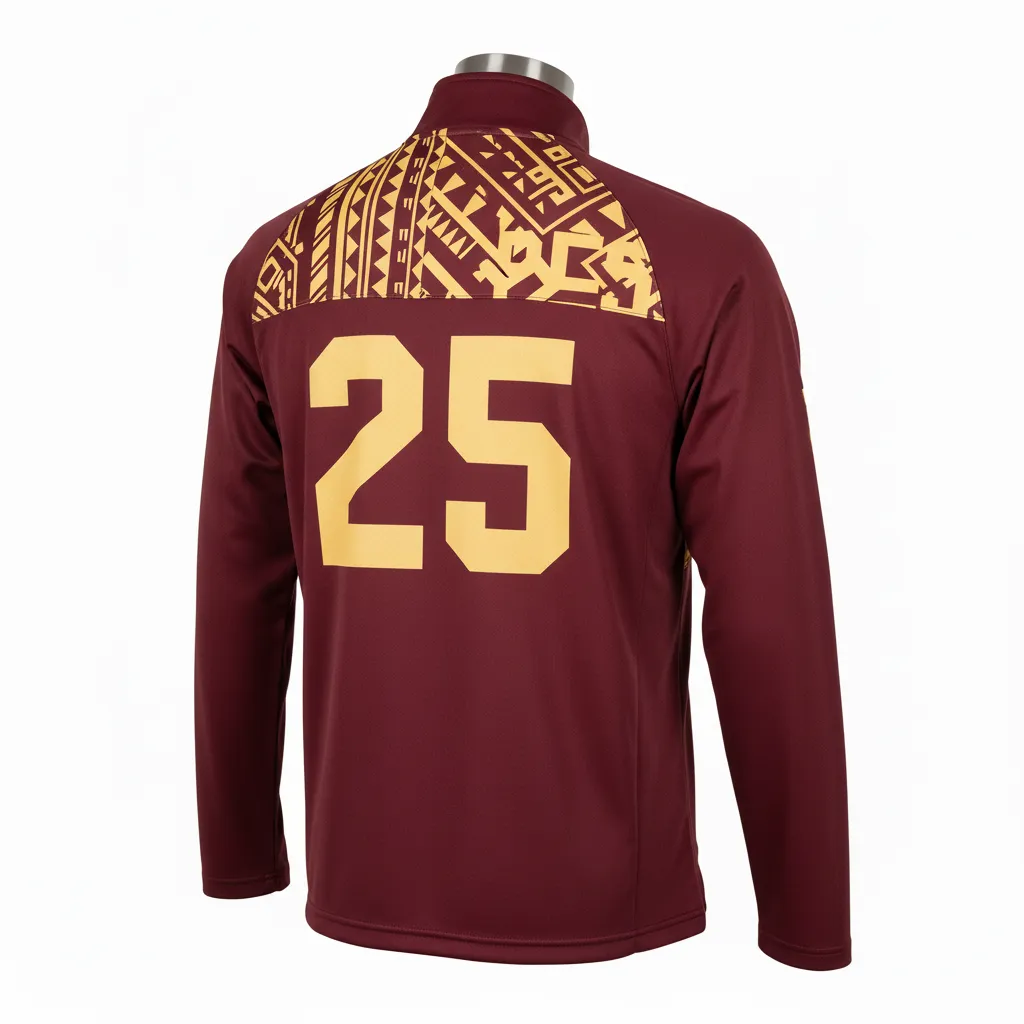 Custom Lacrosse Quarter Zipper Pullover - Burgundy, Gold - Quarter Zip Pullover Vegas Tribal Clash - Back View - HAMCO Sports Inc.