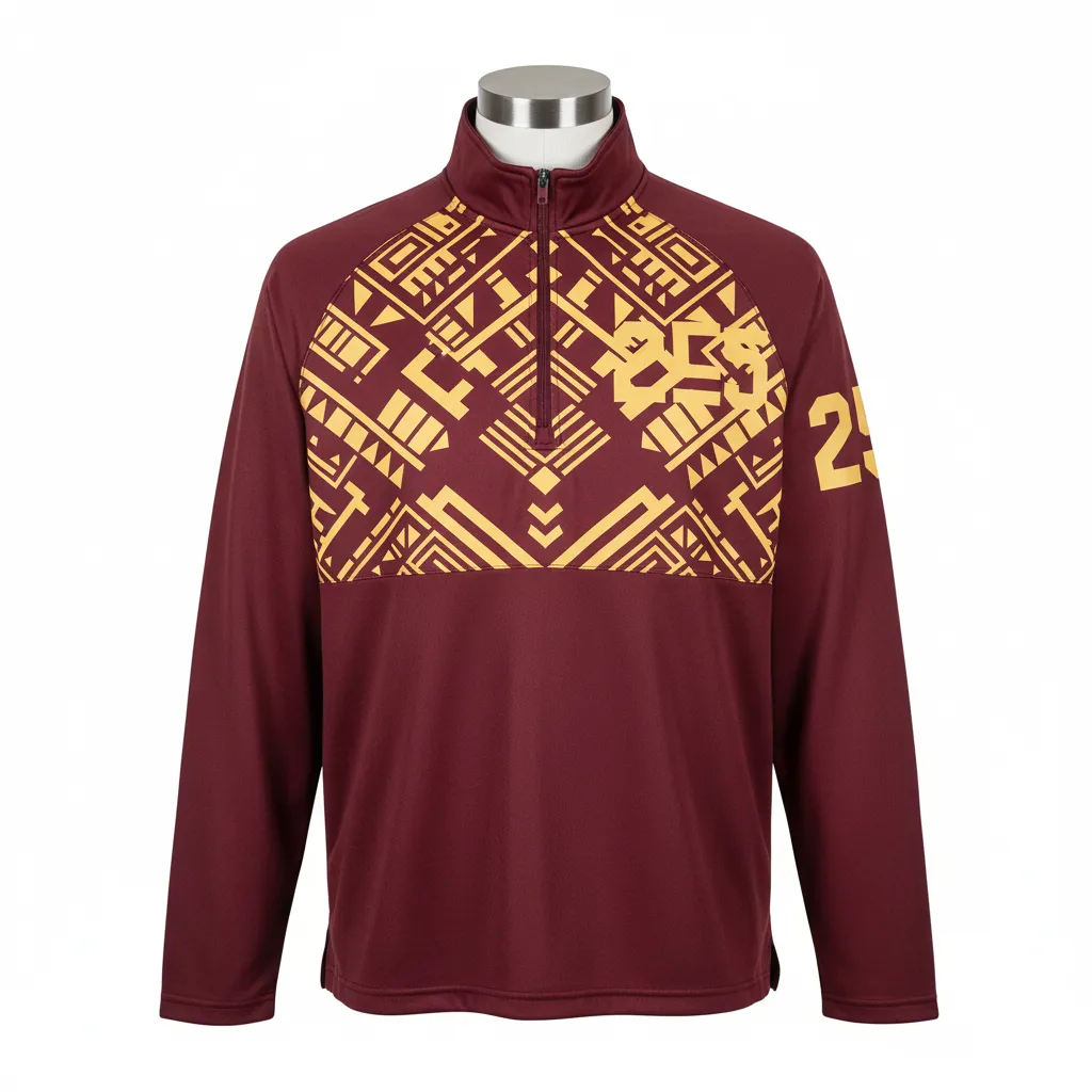 Custom Lacrosse Quarter Zipper Pullover - Burgundy, Gold - Quarter Zip Pullover Vegas Tribal Clash - Front View - HAMCO Sports Inc.