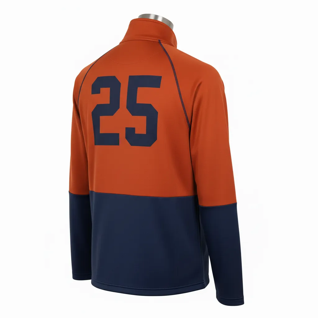 Custom Lacrosse Quarter Zipper Pullover - Burnt, Orange, Navy - Quarter Zip Pullover Upstate Mountain - Back View - HAMCO Sports Inc.