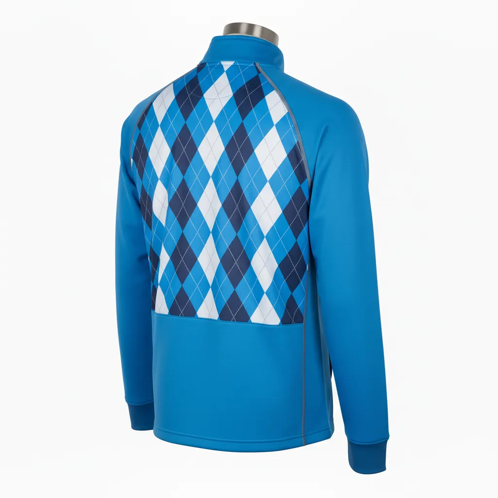 Custom Lacrosse Quarter Zipper Pullover - Blue, White, Blue - Quarter Zip Pullover Carolina Tar Heel - Back View - HAMCO Sports Inc.