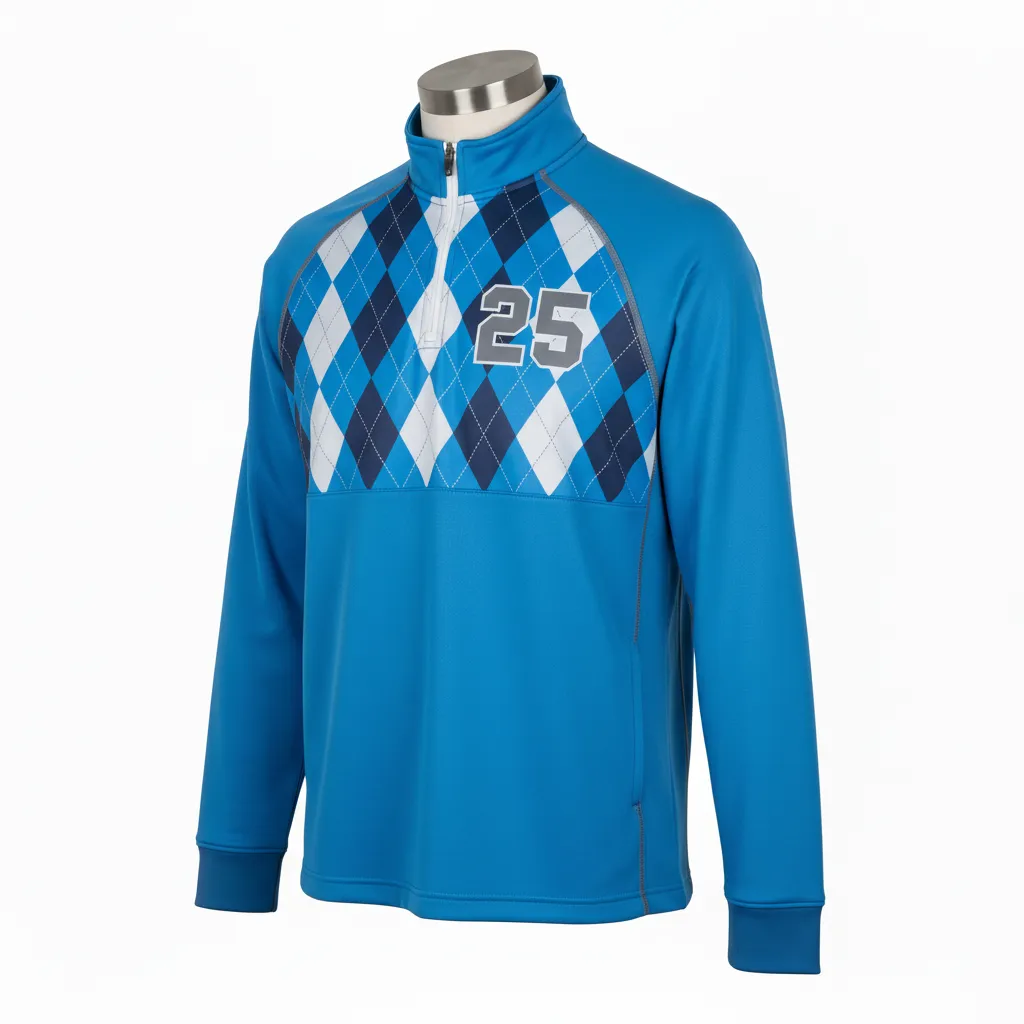 Custom Lacrosse Quarter Zipper Pullover - Blue, White, Blue - Quarter Zip Pullover Carolina Tar Heel - Front View - HAMCO Sports Inc.