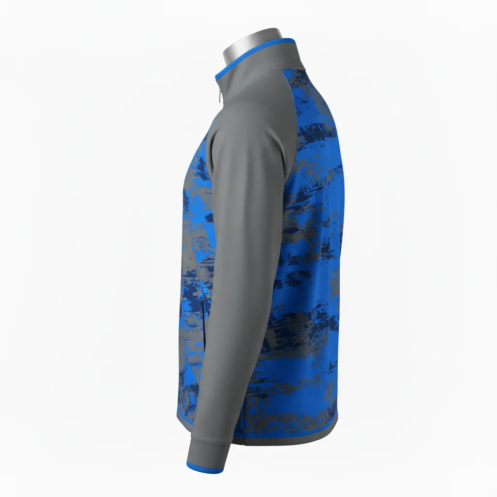 Custom Lacrosse Quarter Zipper Pullover - Blue - Quarter Zip Pullover Charcoal Electric Cleat Marks Trail - Back View - HAMCO Sports Inc.
