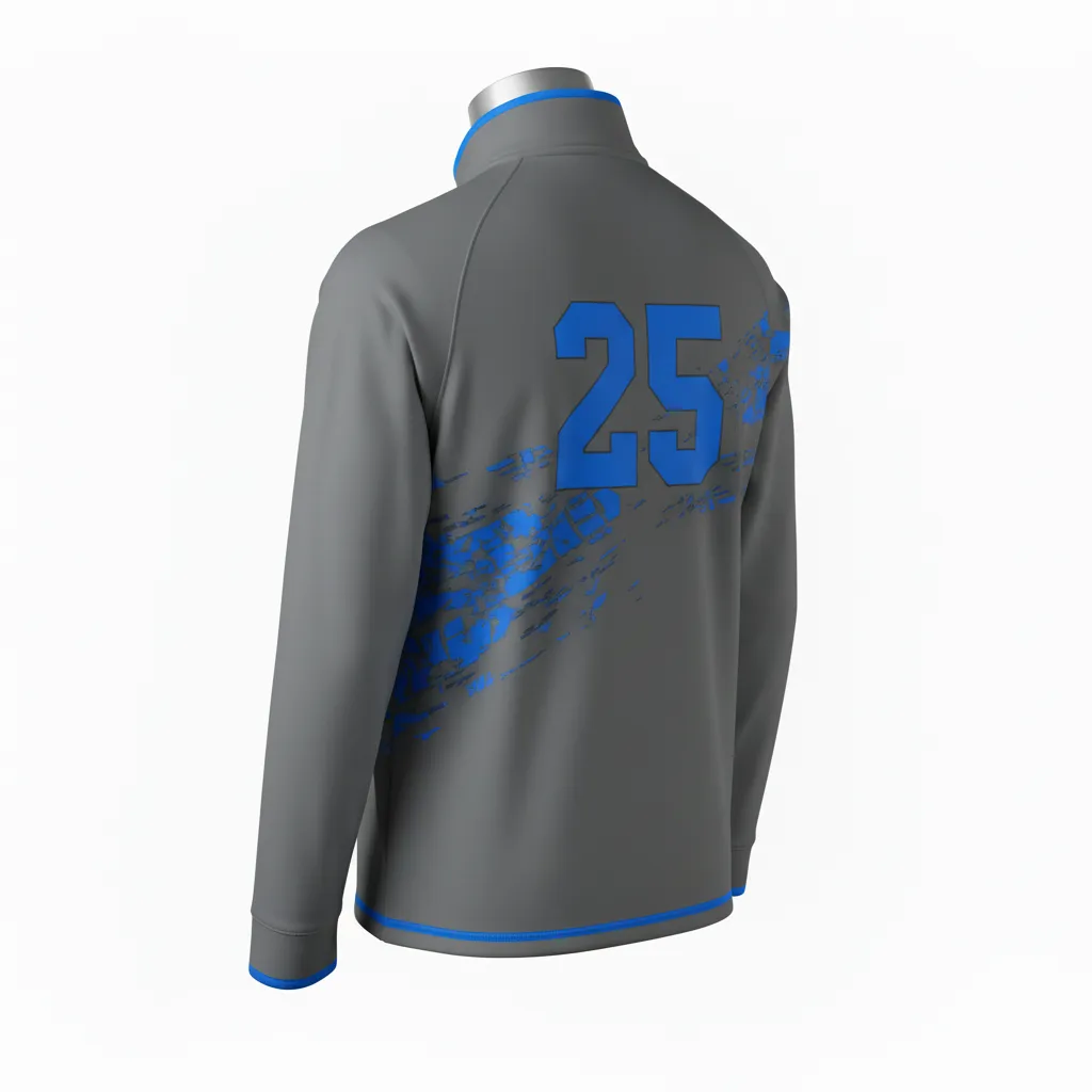 Custom Lacrosse Quarter Zipper Pullover - Blue - Quarter Zip Pullover Charcoal Electric Cleat Marks Trail - Front View - HAMCO Sports Inc.