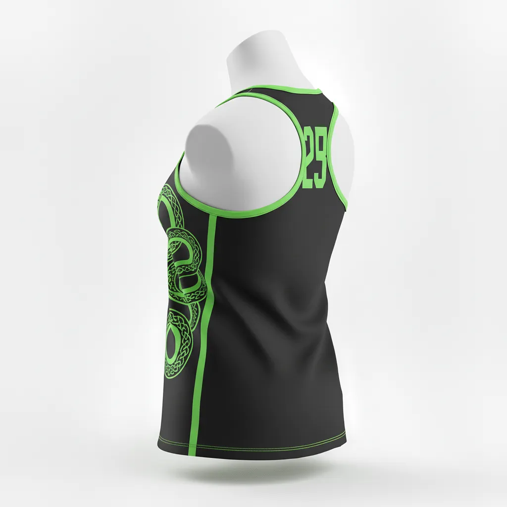Custom Lacrosse Racerback Lacrosse Tank - Black, Green - Women S Racerback Tank Neon Serpent Strike - Back View - HAMCO Sports Inc.