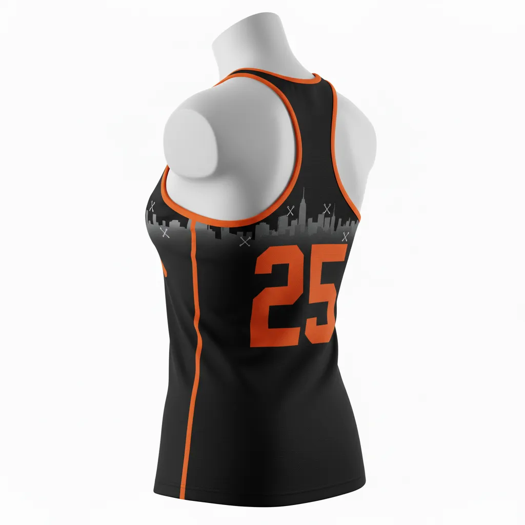 Custom Lacrosse Racerback Lacrosse Tank - Black, Orange, White - Women S Racerback Tank Long Island Strong - Front View - HAMCO Sports Inc.