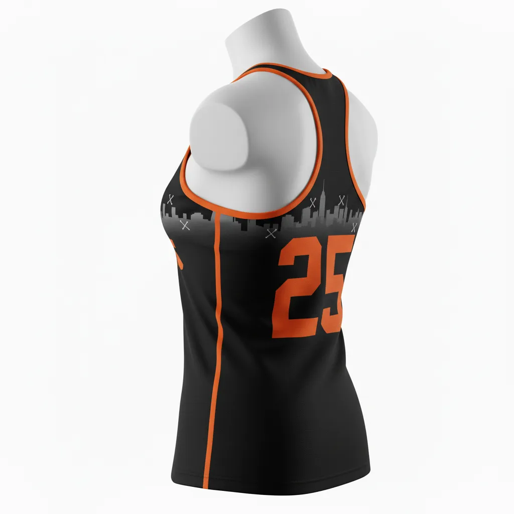 Custom Lacrosse Racerback Lacrosse Tank - Black, Orange, White - Women S Racerback Tank Long Island Strong - Side View - HAMCO Sports Inc.