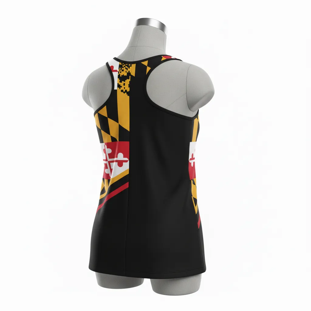 Custom Lacrosse Racerback Lacrosse Tank - Black, Red, Gold - Women S Racerback Tank Maryland Pride - Back View - HAMCO Sports Inc.