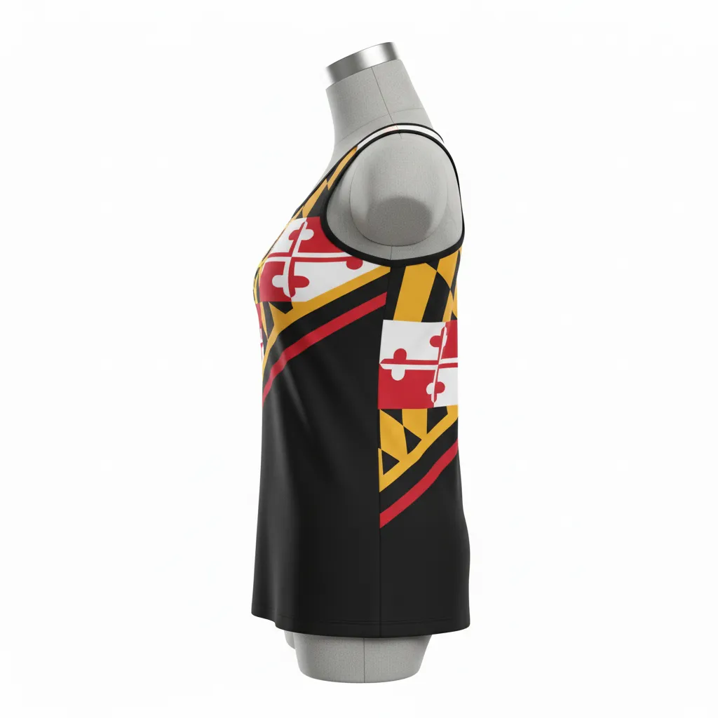 Custom Lacrosse Racerback Lacrosse Tank - Black, Red, Gold - Women S Racerback Tank Maryland Pride - Side View - HAMCO Sports Inc.