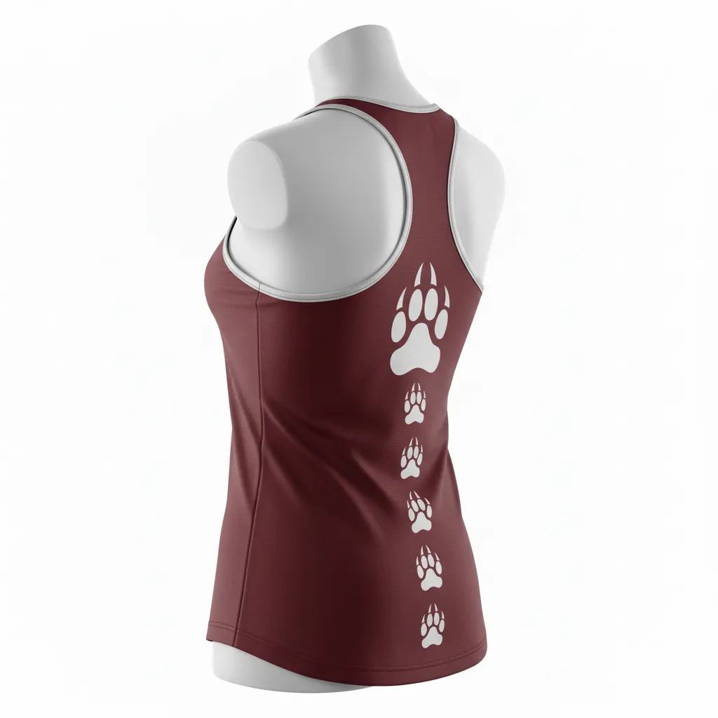 Custom Lacrosse Racerback Lacrosse Tank - Burgundy, Silver - Women S Racerback Tank Bear Clan Strength - Back View - HAMCO Sports Inc.