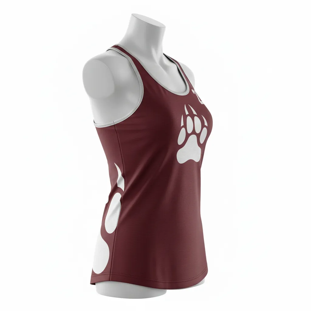 Custom Lacrosse Racerback Lacrosse Tank - Burgundy, Silver - Women S Racerback Tank Bear Clan Strength - Side View - HAMCO Sports Inc.