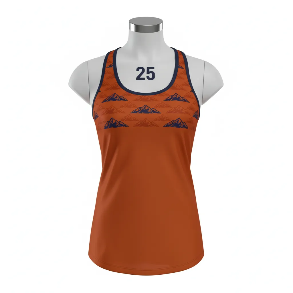 Custom Lacrosse Racerback Lacrosse Tank - Burnt, Orange, Navy - Women S Racerback Tank Upstate Mountain - Front View - HAMCO Sports Inc.