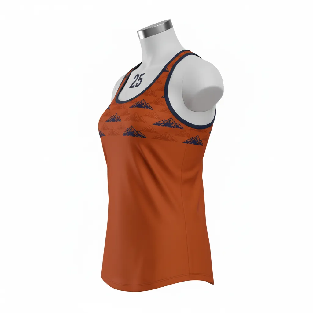 Custom Lacrosse Racerback Lacrosse Tank - Burnt, Orange, Navy - Women S Racerback Tank Upstate Mountain - Side View - HAMCO Sports Inc.