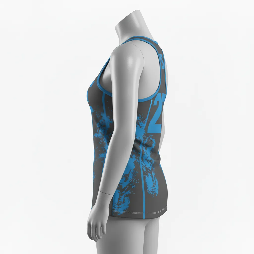 Custom Lacrosse Racerback Lacrosse Tank - Blue - Women S Racerback Tank Charcoal Electric Cleat Marks Trail - Back View - HAMCO Sports Inc.