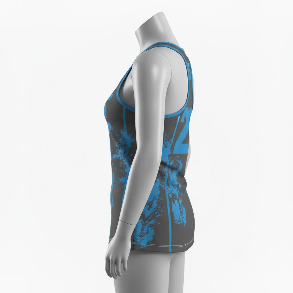 Custom Lacrosse Racerback Lacrosse Tank - Blue - Women S Racerback Tank Charcoal Electric Cleat Marks Trail - Side View - HAMCO Sports Inc.