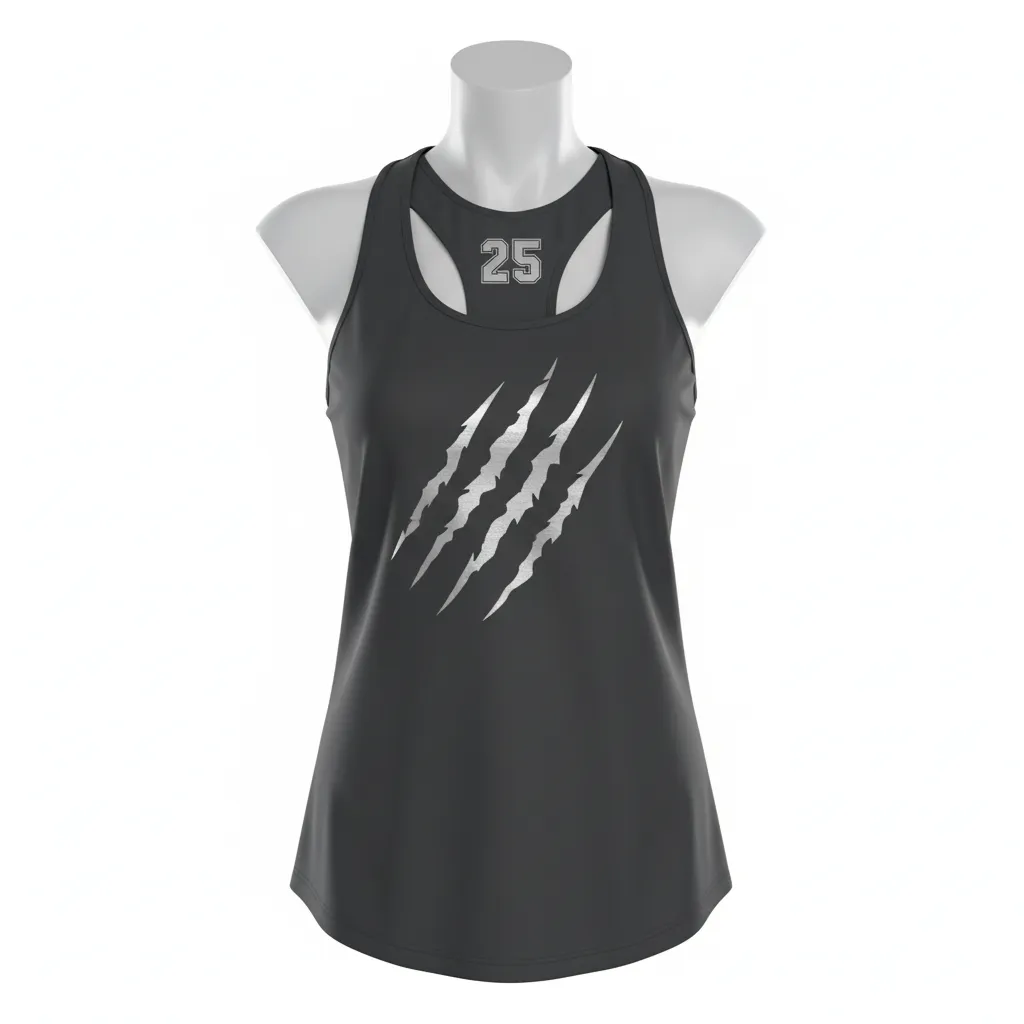 Custom Lacrosse Racerback Lacrosse Tank - Grey, Silver - Women S Racerback Tank Charcoal Wolf Pack Hunt - Front View - HAMCO Sports Inc.