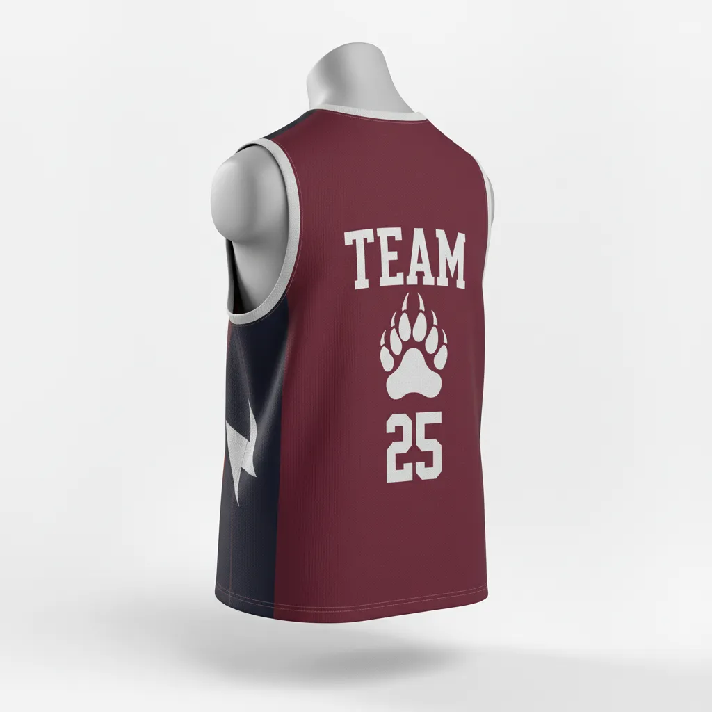 Custom Lacrosse Reversible Lacrosse Pinnie - Burgundy, Silver - Reversible Pinnie Bear Clan Strength - Back View - HAMCO Sports Inc.