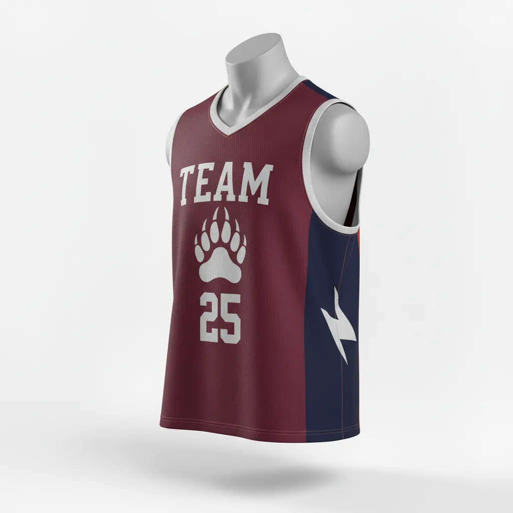 Custom Lacrosse Reversible Lacrosse Pinnie - Burgundy, Silver - Reversible Pinnie Bear Clan Strength - Front View - HAMCO Sports Inc.