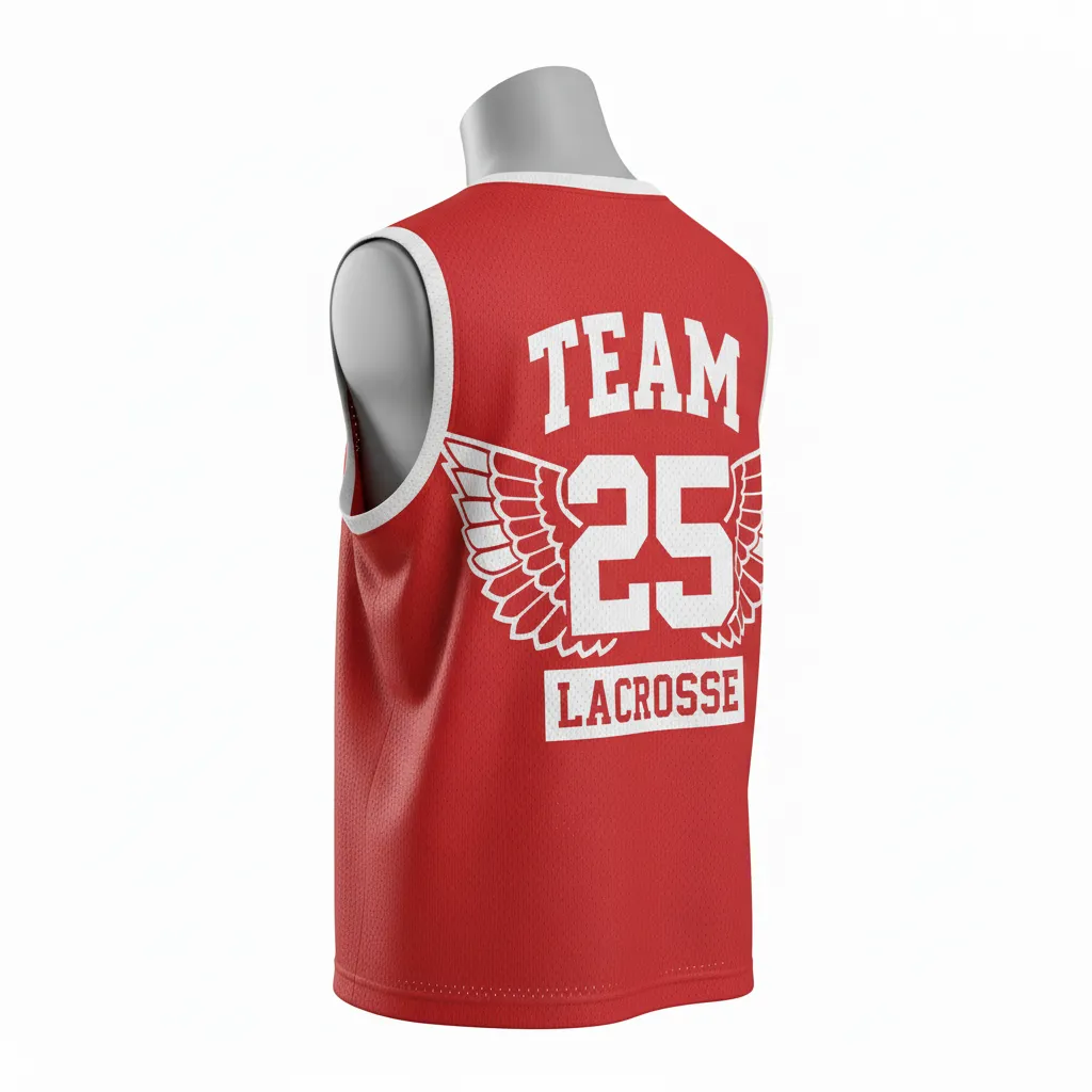 Custom Lacrosse Reversible Lacrosse Pinnie - Red, White - Reversible Pinnie Cardinal Thunderbird Spirit - Back View - HAMCO Sports Inc.