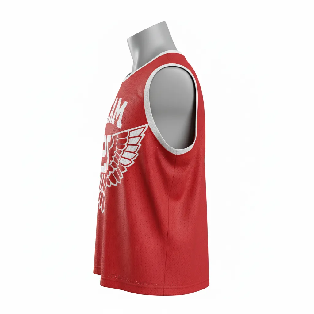 Custom Lacrosse Reversible Lacrosse Pinnie - Red, White - Reversible Pinnie Cardinal Thunderbird Spirit - Side View - HAMCO Sports Inc.