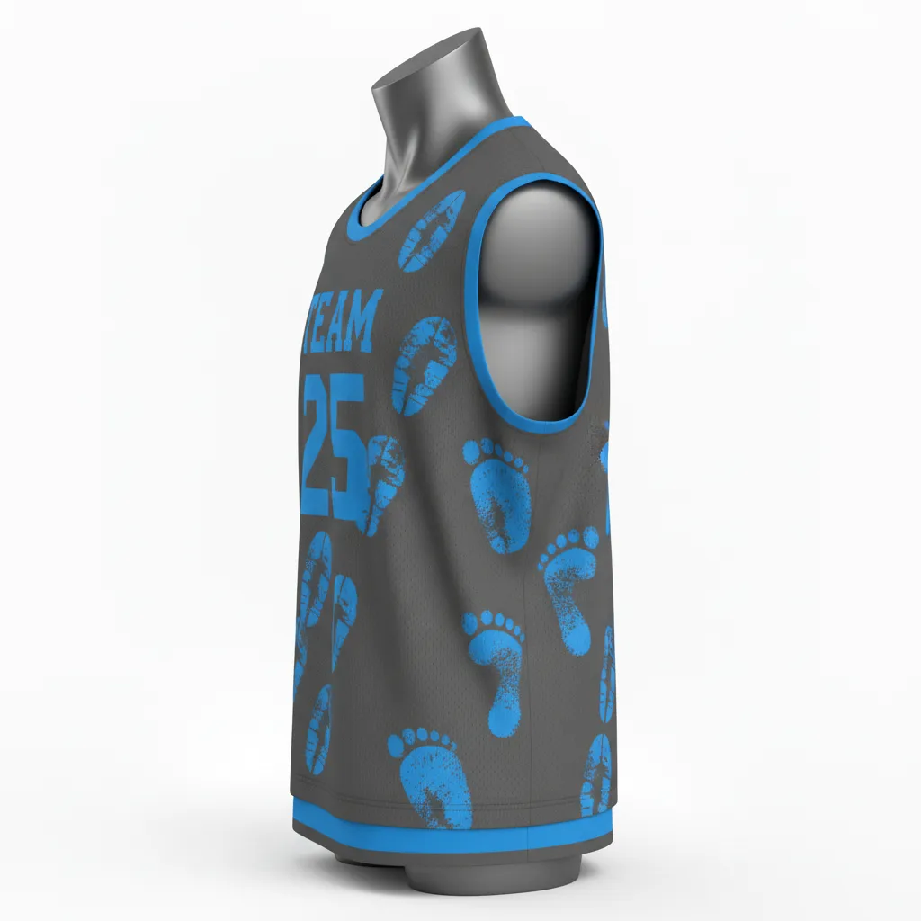 Custom Lacrosse Reversible Lacrosse Pinnie - Blue - Reversible Pinnie Charcoal Electric Cleat Marks Trail - Side View - HAMCO Sports Inc.