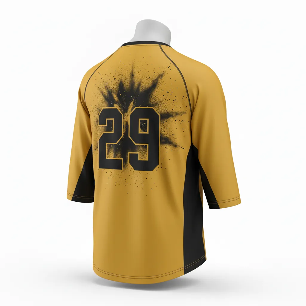 Custom Lacrosse Shooting Shirt - Gold, Black - Shooting Shirt Athletic Goal Dust Explosion - Back View - HAMCO Sports Inc.