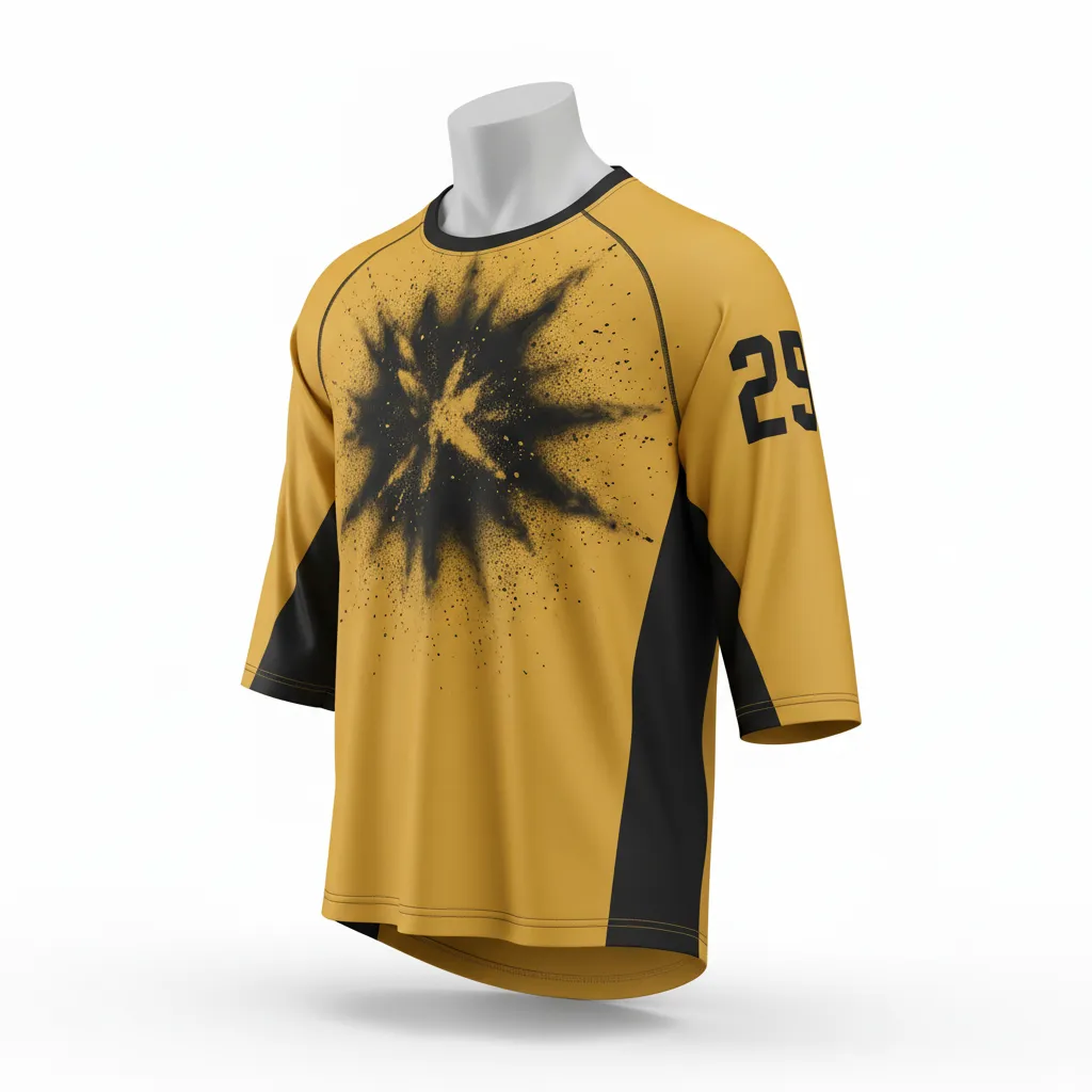 Custom Lacrosse Shooting Shirt - Gold, Black - Shooting Shirt Athletic Goal Dust Explosion - Side View - HAMCO Sports Inc.