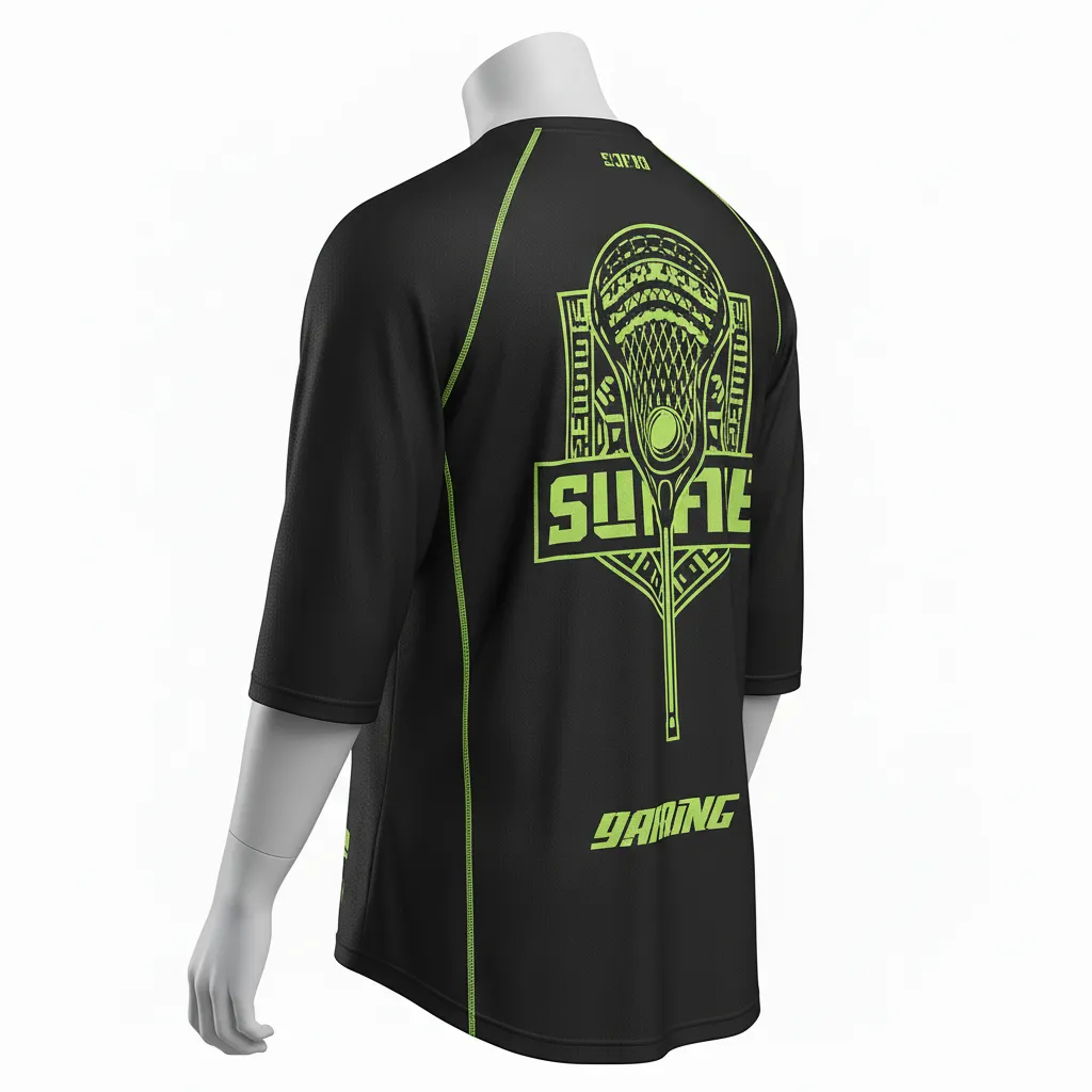 Custom Lacrosse Shooting Shirt - Black, Green - Shooting Shirt Neon Serpent Strike - Back View - HAMCO Sports Inc.