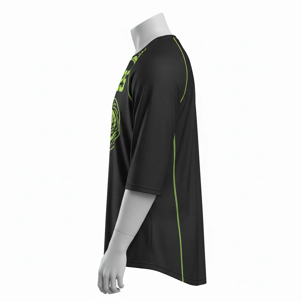 Custom Lacrosse Shooting Shirt - Black, Green - Shooting Shirt Neon Serpent Strike - Side View - HAMCO Sports Inc.