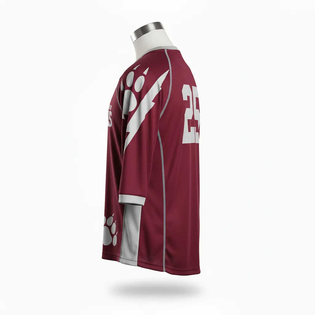 Custom Lacrosse Shooting Shirt - Burgundy, Silver - Shooting Shirt Bear Clan Strength - Side View - HAMCO Sports Inc.
