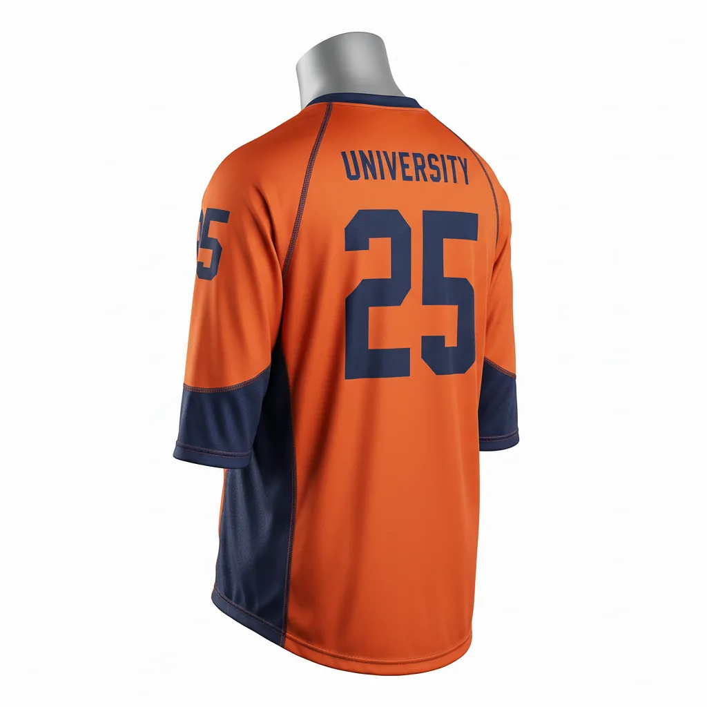 Custom Lacrosse Shooting Shirt - Burnt, Orange, Navy - Shooting Shirt Upstate Mountain - Back View - HAMCO Sports Inc.