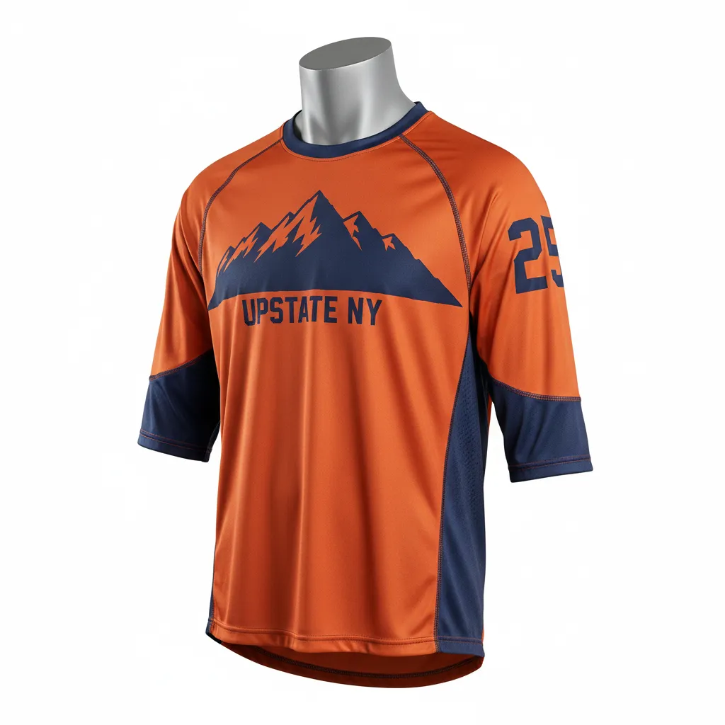 Custom Lacrosse Shooting Shirt - Burnt, Orange, Navy - Shooting Shirt Upstate Mountain - Front View - HAMCO Sports Inc.