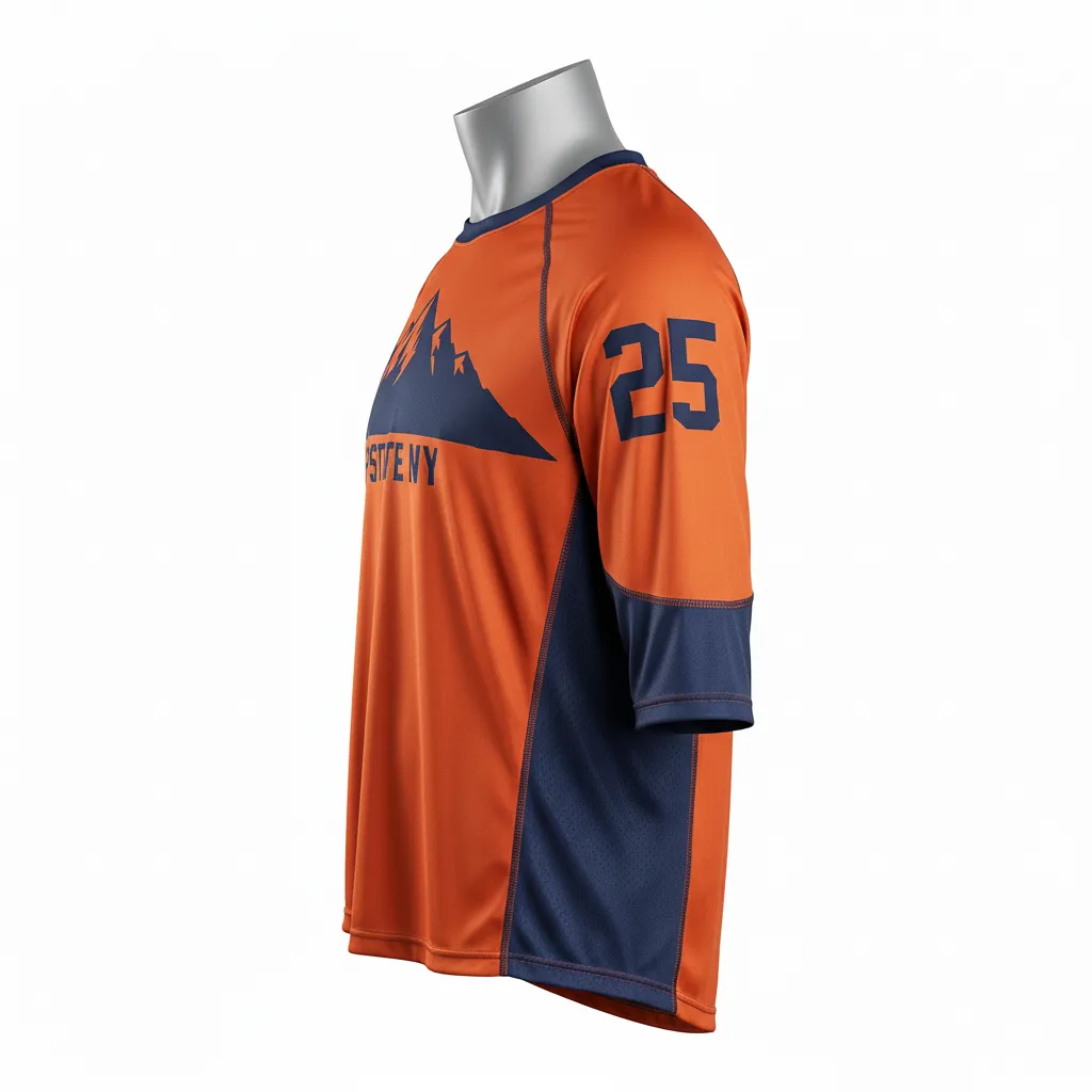 Custom Lacrosse Shooting Shirt - Burnt, Orange, Navy - Shooting Shirt Upstate Mountain - Side View - HAMCO Sports Inc.