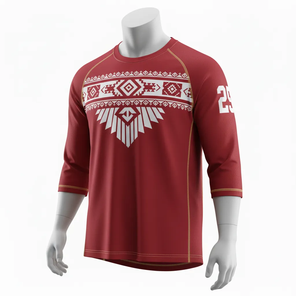 Custom Lacrosse Shooting Shirt - Red, White - Shooting Shirt Cardinal Thunderbird Spirit - Front View - HAMCO Sports Inc.