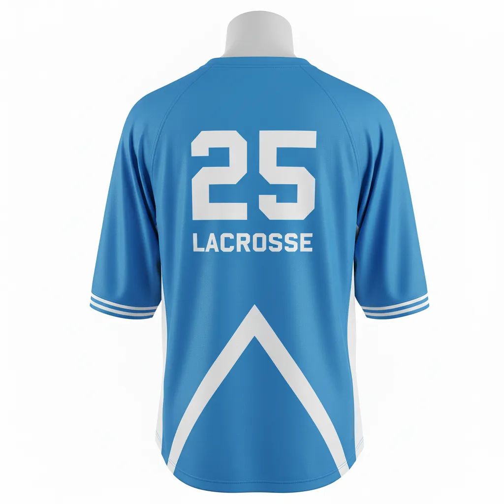 Custom Lacrosse Shooting Shirt - Blue, White, Blue - Shooting Shirt Carolina Tar Heel - Back View - HAMCO Sports Inc.