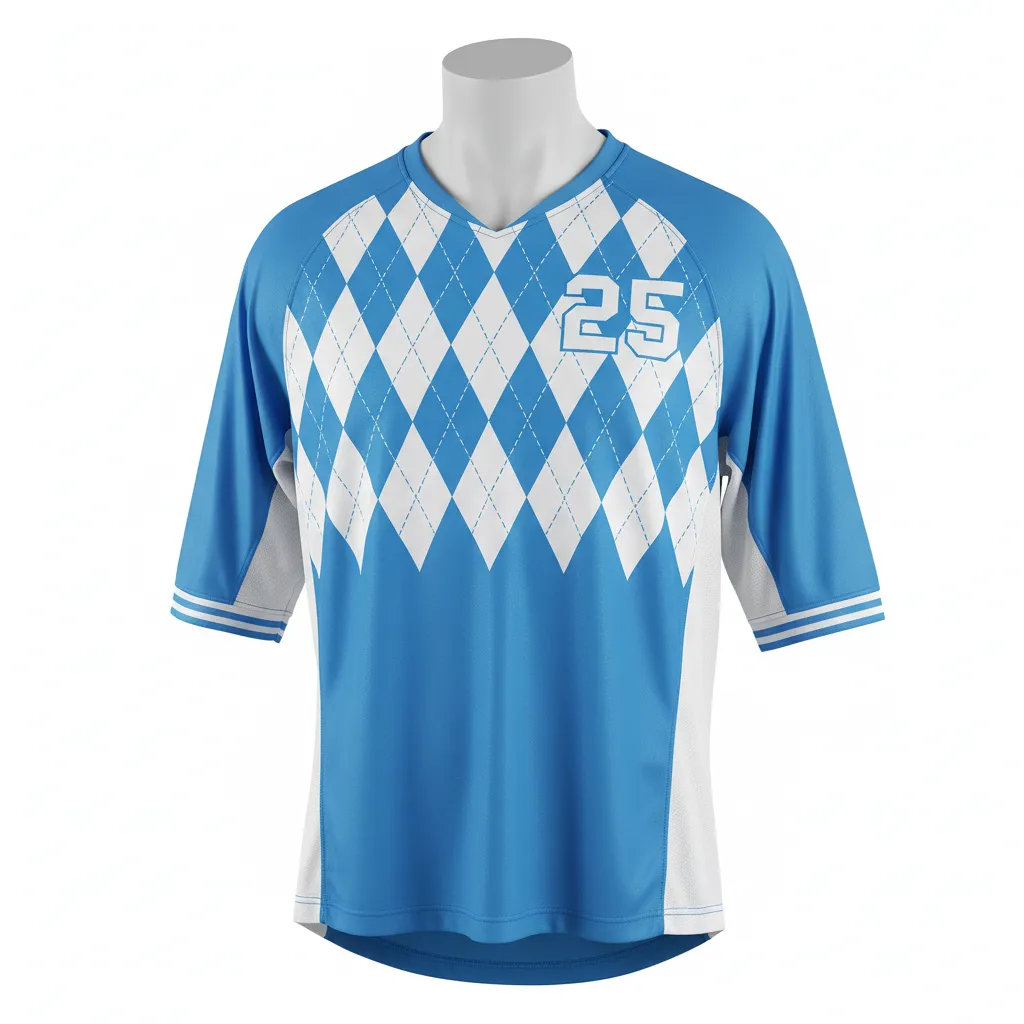 Custom Lacrosse Shooting Shirt - Blue, White, Blue - Shooting Shirt Carolina Tar Heel - Front View - HAMCO Sports Inc.