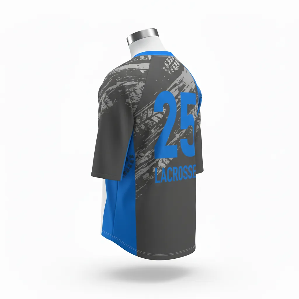 Custom Lacrosse Shooting Shirt - Blue - Shooting Shirt Charcoal Electric Cleat Marks Trail - Front View - HAMCO Sports Inc.