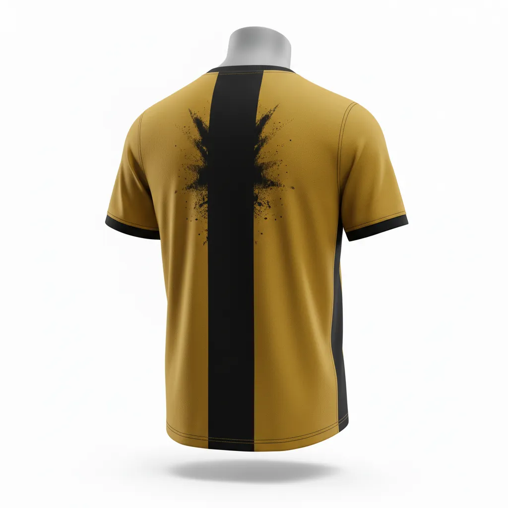 Custom Lacrosse Short Sleeve T Shirt - Gold, Black - Short Sleeve T Shirt Athletic Goal Dust Explosion - Back View - HAMCO Sports Inc.