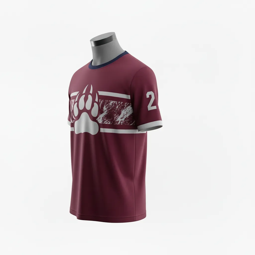 Custom Lacrosse Short Sleeve T Shirt - Burgundy, Silver - Short Sleeve T Shirt Bear Clan Strength - Side View - HAMCO Sports Inc.