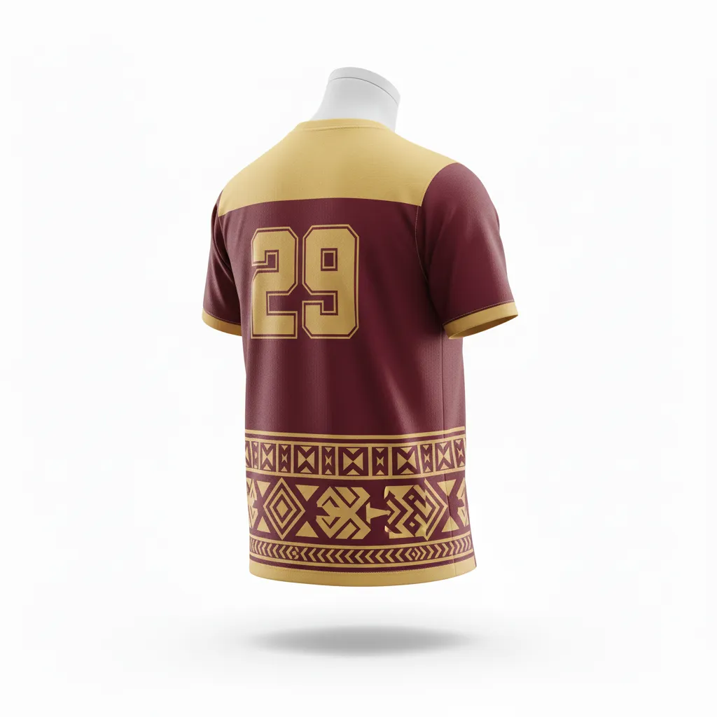 Custom Lacrosse Short Sleeve T Shirt - Burgundy, Gold - Short Sleeve T Shirt Vegas Tribal Clash - Back View - HAMCO Sports Inc.