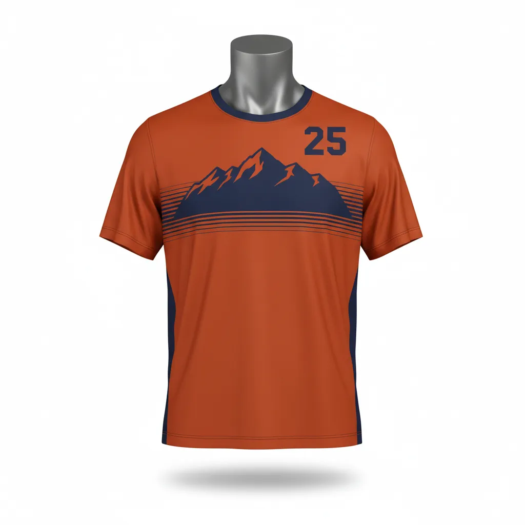 Custom Lacrosse Short Sleeve T Shirt - Burnt, Orange, Navy - Short Sleeve T Shirt Upstate Mountain - Front View - HAMCO Sports Inc.