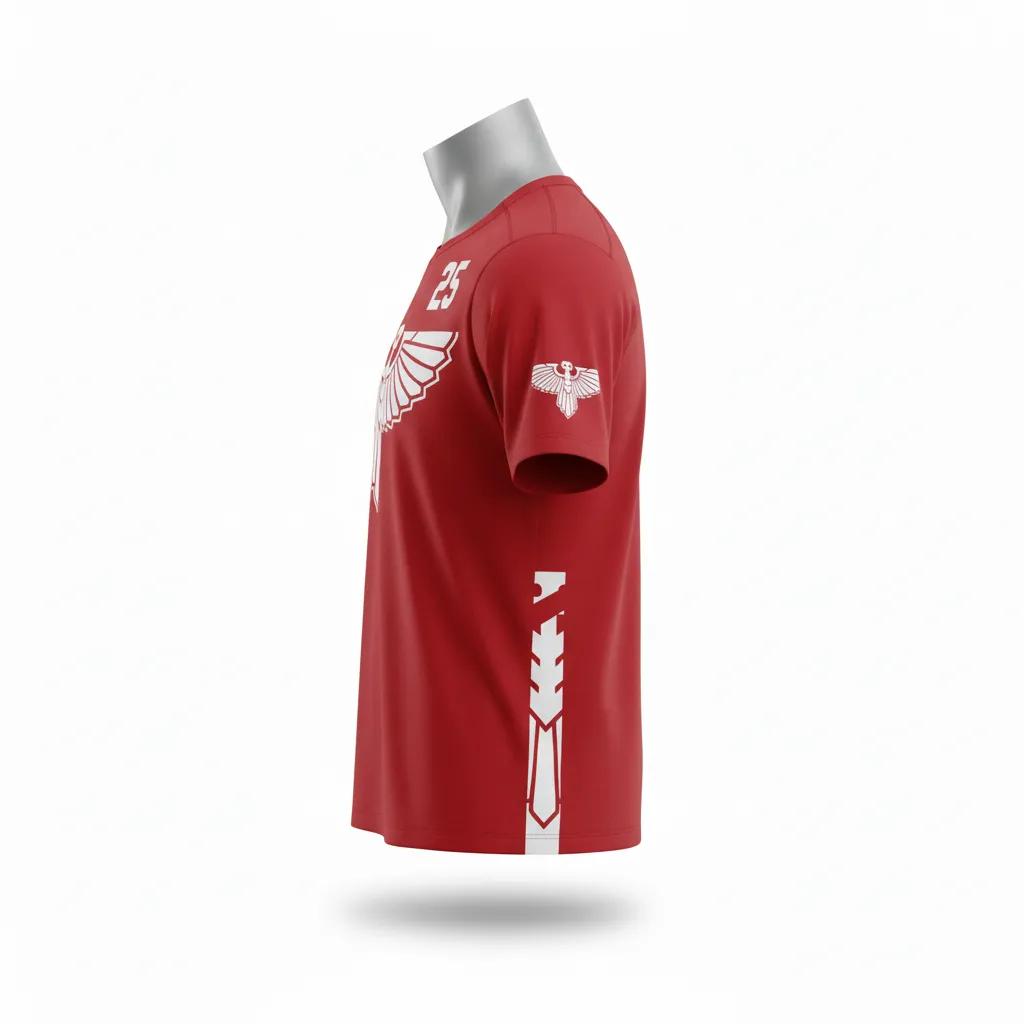 Custom Lacrosse Short Sleeve T Shirt - Red, White - Short Sleeve T Shirt Cardinal Thunderbird Spirit - Side View - HAMCO Sports Inc.