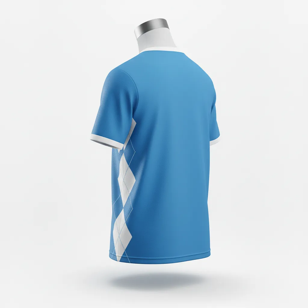 Custom Lacrosse Short Sleeve T Shirt - Blue, White, Blue - Short Sleeve T Shirt Carolina Tar Heel - Back View - HAMCO Sports Inc.