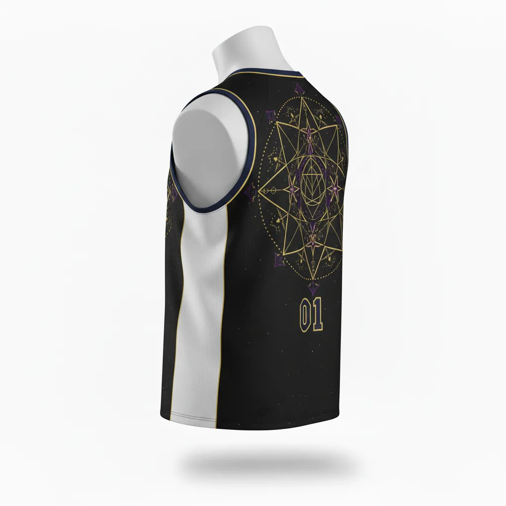 Custom Lacrosse Sleeveless Lacrosse Jersey - Black, Gold, Purple - Sleeveless Jersey Creator S Game Celestial - Back View - HAMCO Sports Inc.