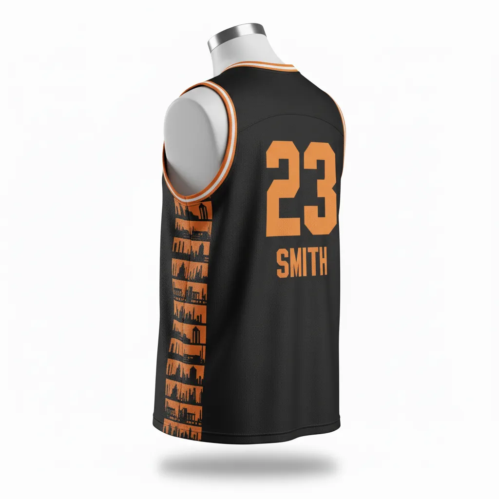 Custom Lacrosse Sleeveless Lacrosse Jersey - Black, Orange, White - Sleeveless Jersey Long Island Strong - Back View - HAMCO Sports Inc.