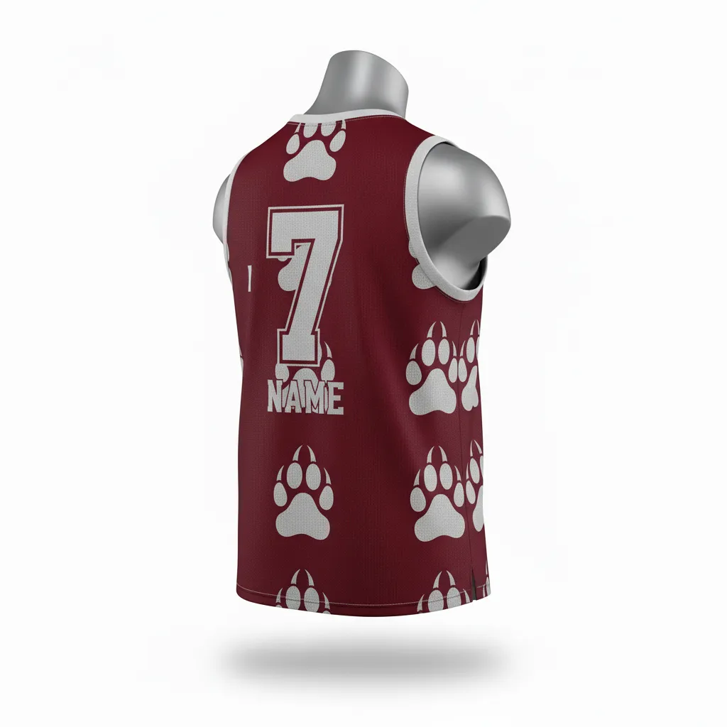 Custom Lacrosse Sleeveless Lacrosse Jersey - Burgundy, Silver - Sleeveless Jersey Bear Clan Strength - Back View - HAMCO Sports Inc.